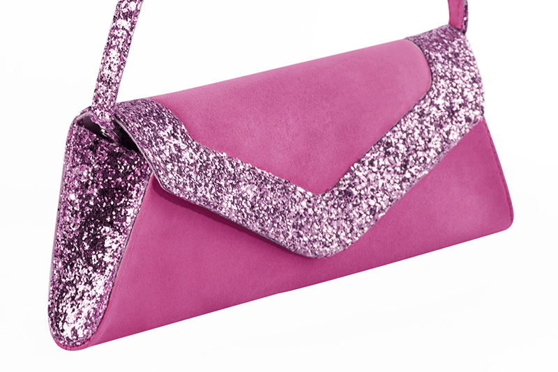 Women's shocking pink and hot pink luxurious elegant clutch for ceremonies, weddings and evenings out. - Front view